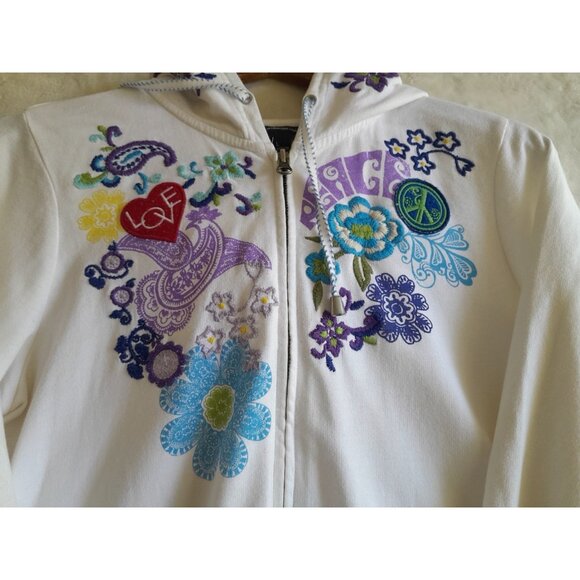 International Concepts Size Large Embroidered Boho Hippie 60s Zip Hooded Jacket - Picture 3 of 8